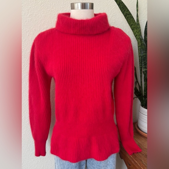 Vintage Red Angora Wool Turtleneck Sweater office preppy medium - Picture 1 of 7